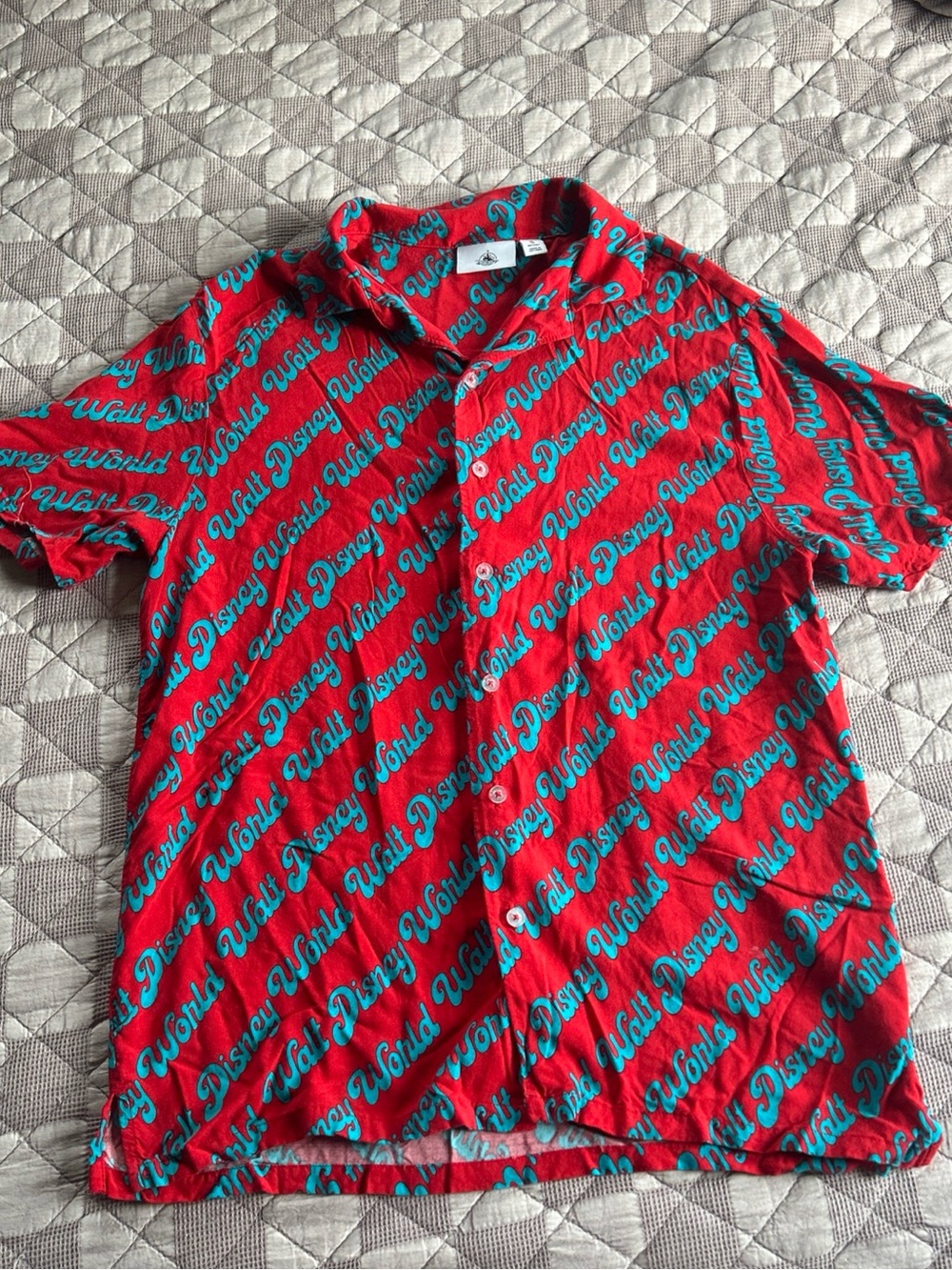 Disney Red Shirt with Teal Script Print